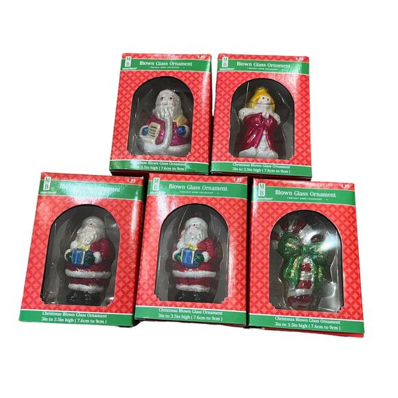 Lot of 6 Boxes Merry Brite Blown Glass Christmas Ornaments CVS 2004 Santa, Angel - Picture 1 of 6